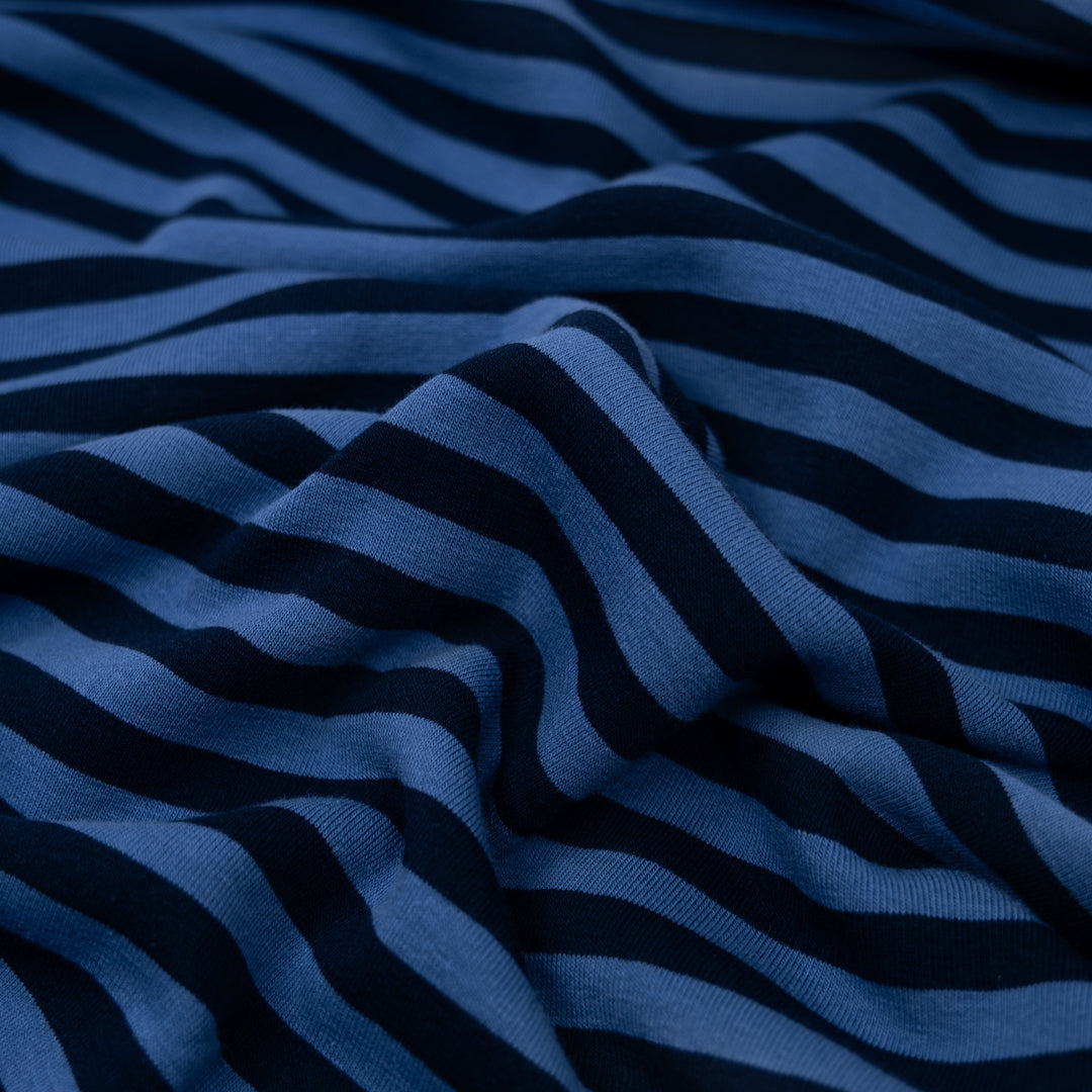 Rugby Stripe Midweight Cotton Knit - Navy/Marlin | Blackbird Fabrics