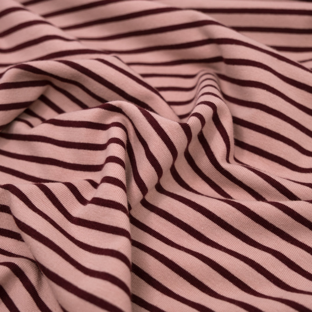 Nautical Stripe Cotton Jersey - Petal/Burgundy | Blackbird Fabrics