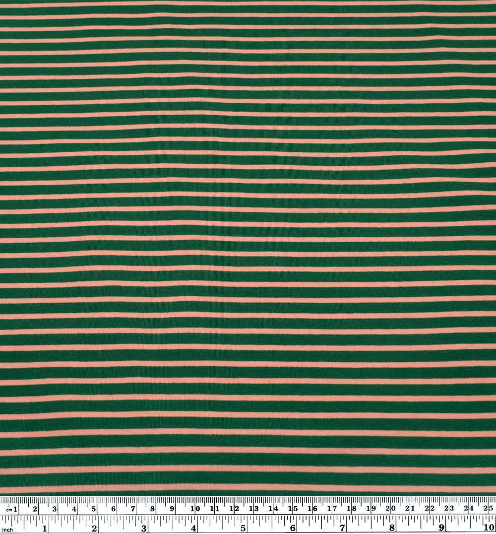 Nautical Stripe Cotton Jersey - Grass/Peach | Blackbird Fabrics