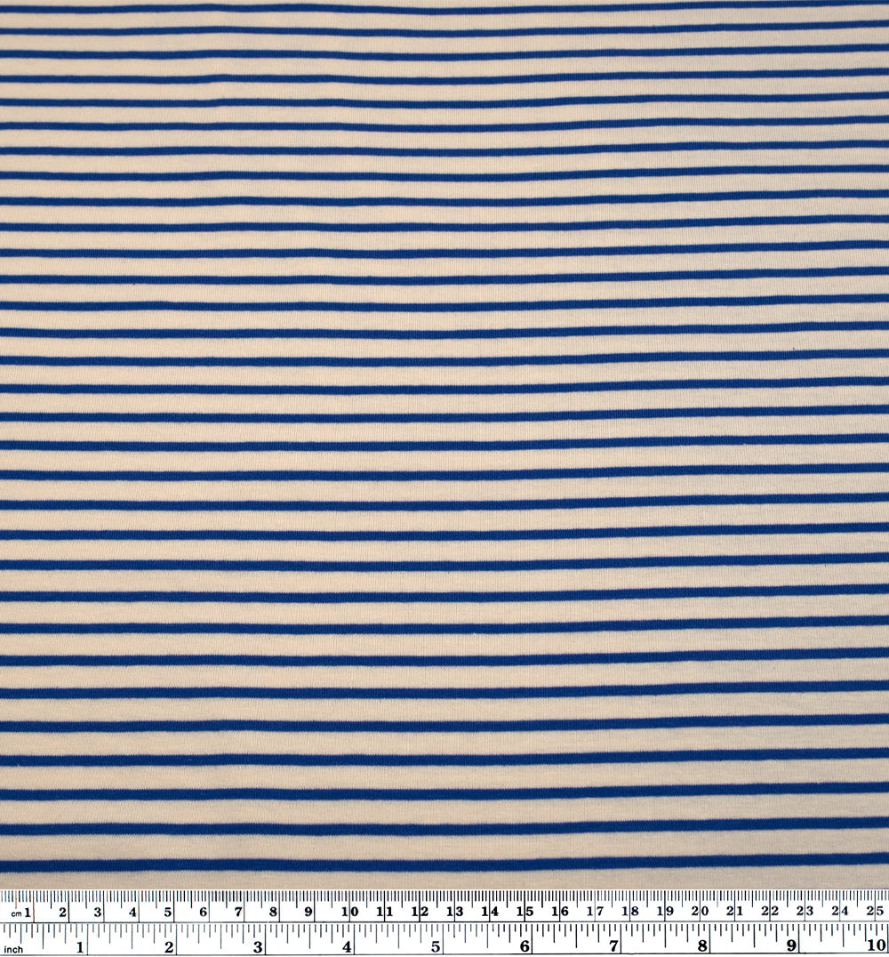 Nautical Stripe Cotton Jersey - Cream/Regatta | Blackbird Fabrics