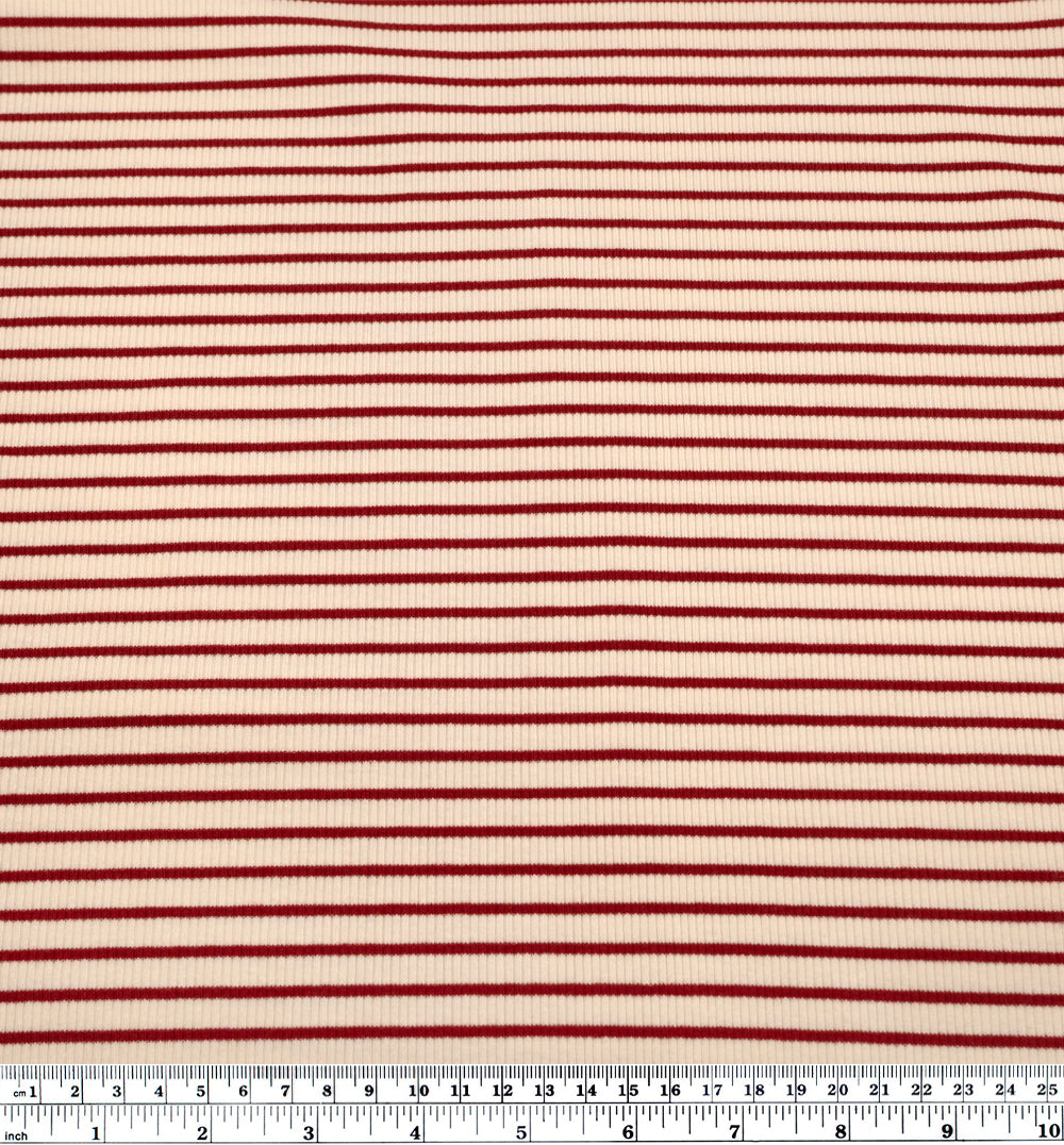 Café Stripe Cotton Rib Knit - Cream/Cherry | Blackbird Fabrics
