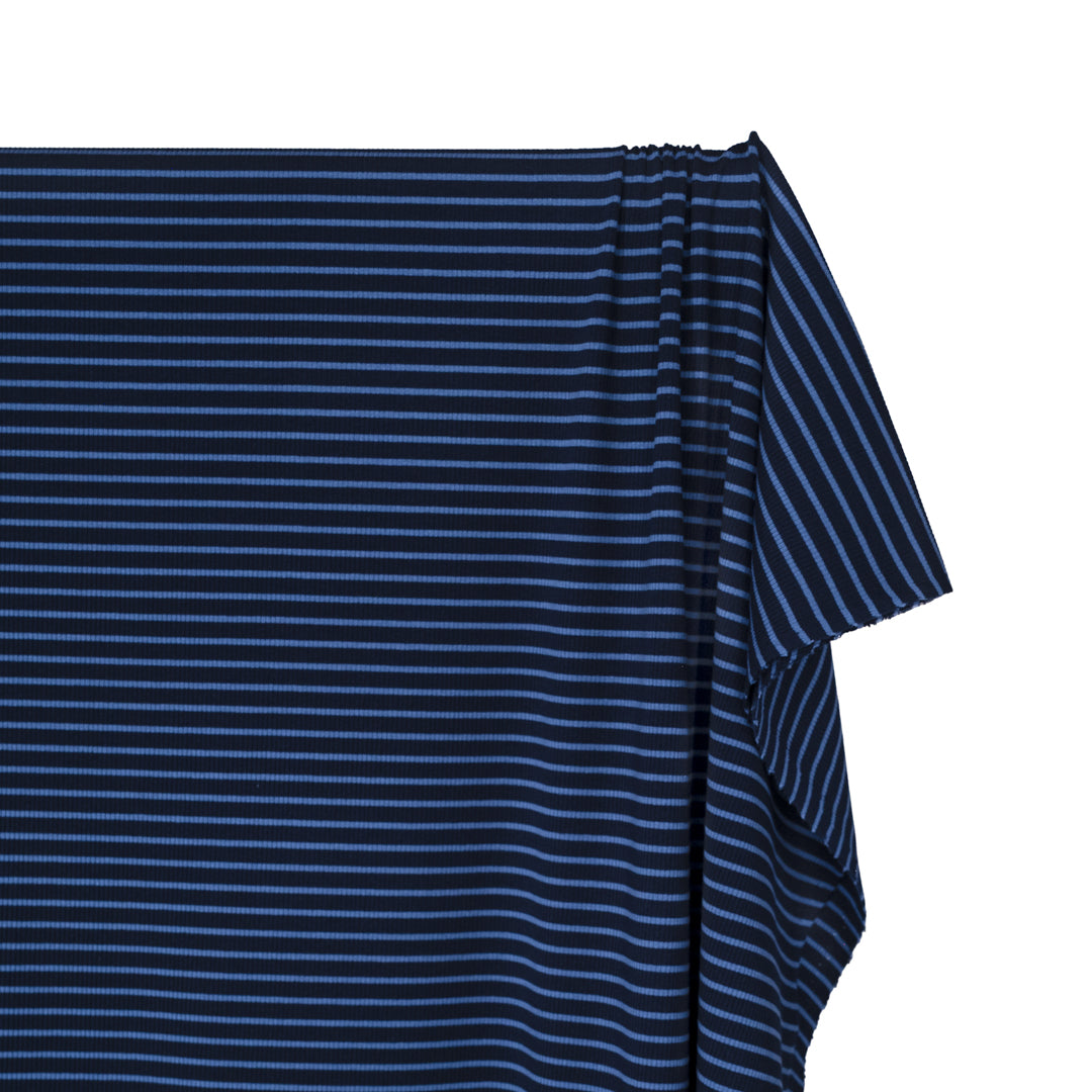 Café Stripe Cotton Rib Knit - Navy/Marlin | Blackbird Fabrics