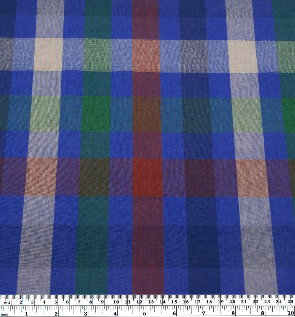 Chroma Plaid Sandwashed Cotton - Lapis/Red Clay/Multi | Blackbird Fabrics