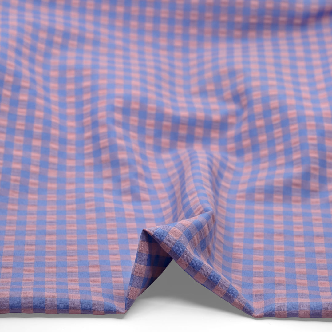 Carnival Gingham Seersucker - Cornflower/Petal | Blackbird Fabrics