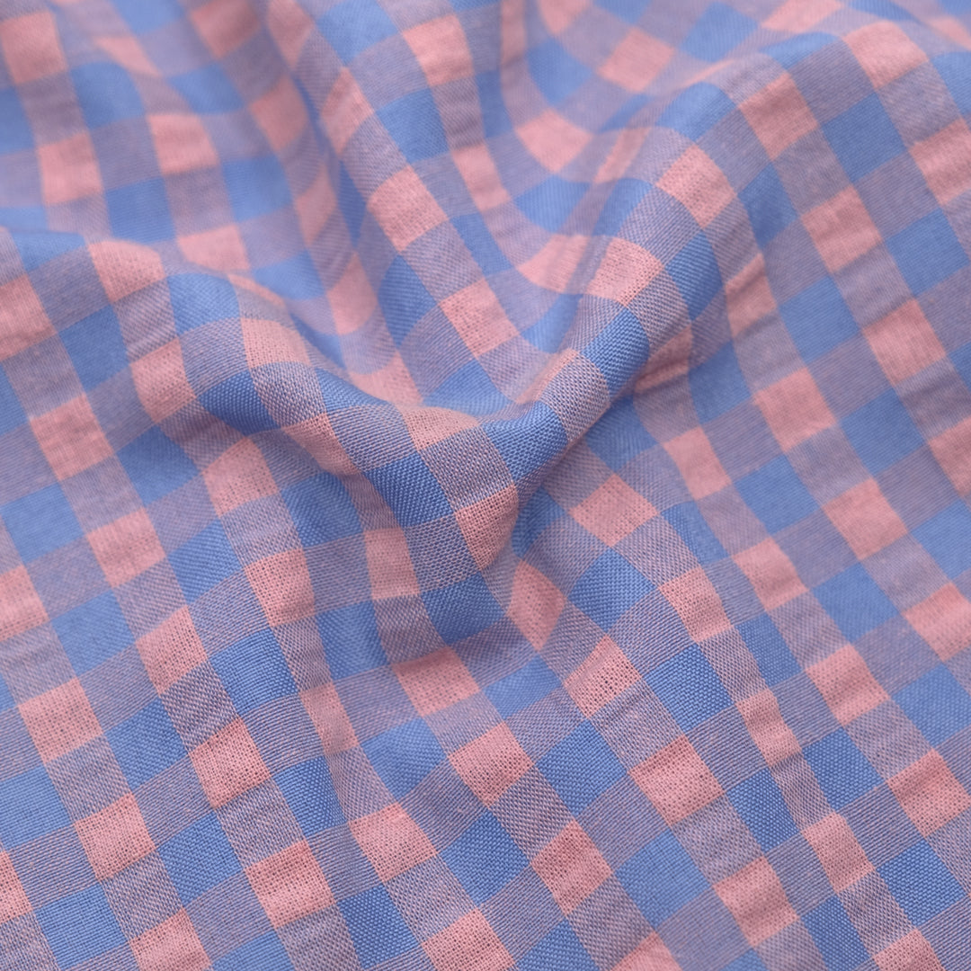 Carnival Gingham Seersucker - Cornflower/Petal | Blackbird Fabrics