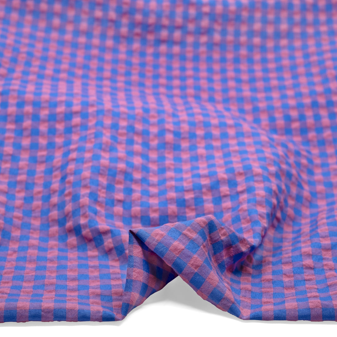 Carnival Gingham Seersucker - Lapis/Tulip | Blackbird Fabrics