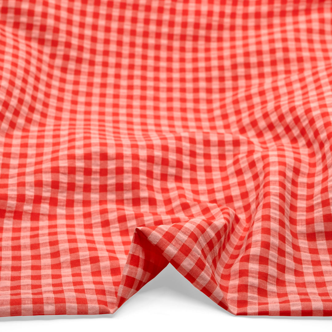 Carnival Gingham Seersucker - Grenadine/Blush | Blackbird Fabrics