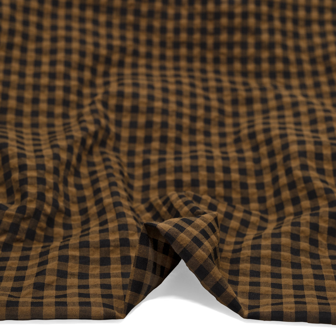 Carnival Gingham Seersucker - Antique Bronze/Black | Blackbird Fabrics