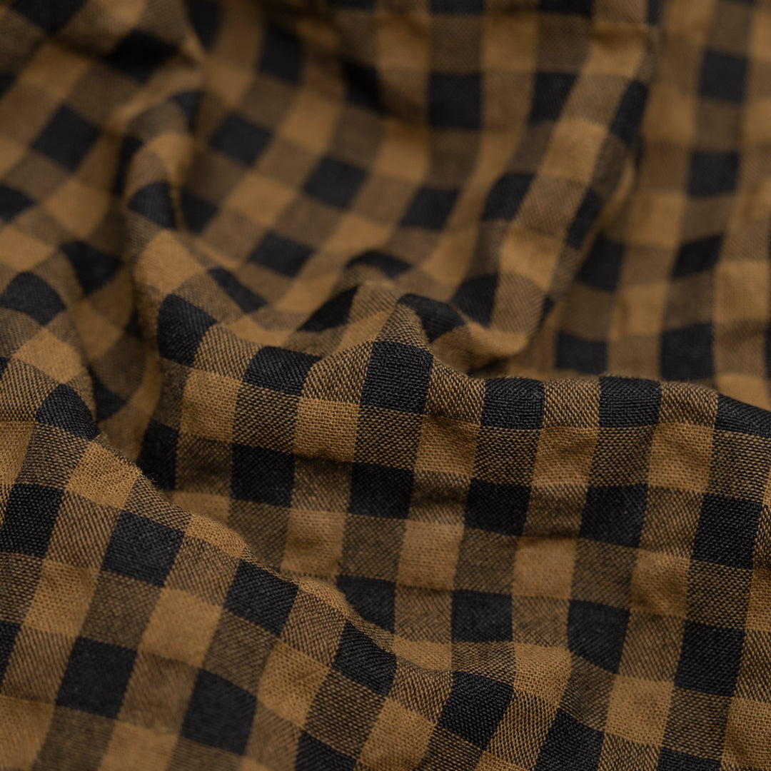 Carnival Gingham Seersucker - Antique Bronze/Black | Blackbird Fabrics