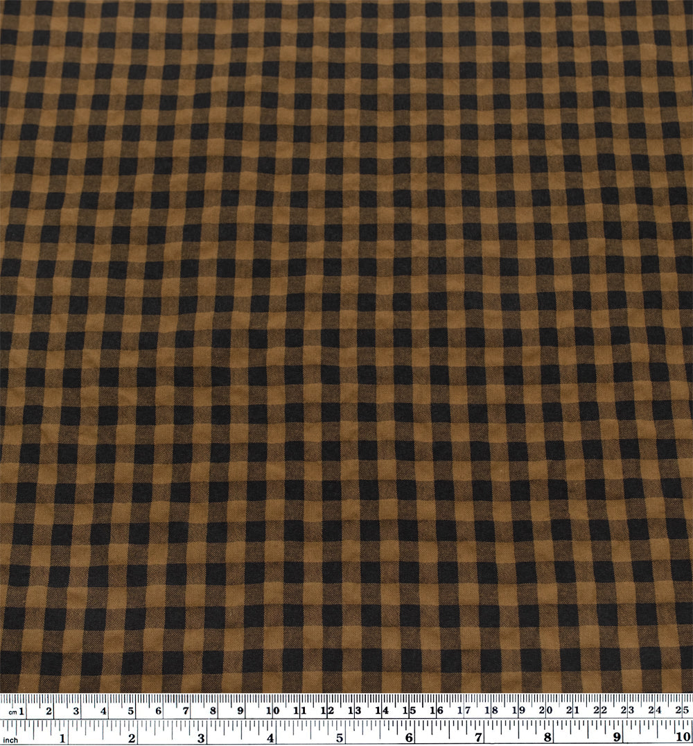 Carnival Gingham Seersucker - Antique Bronze/Black | Blackbird Fabrics