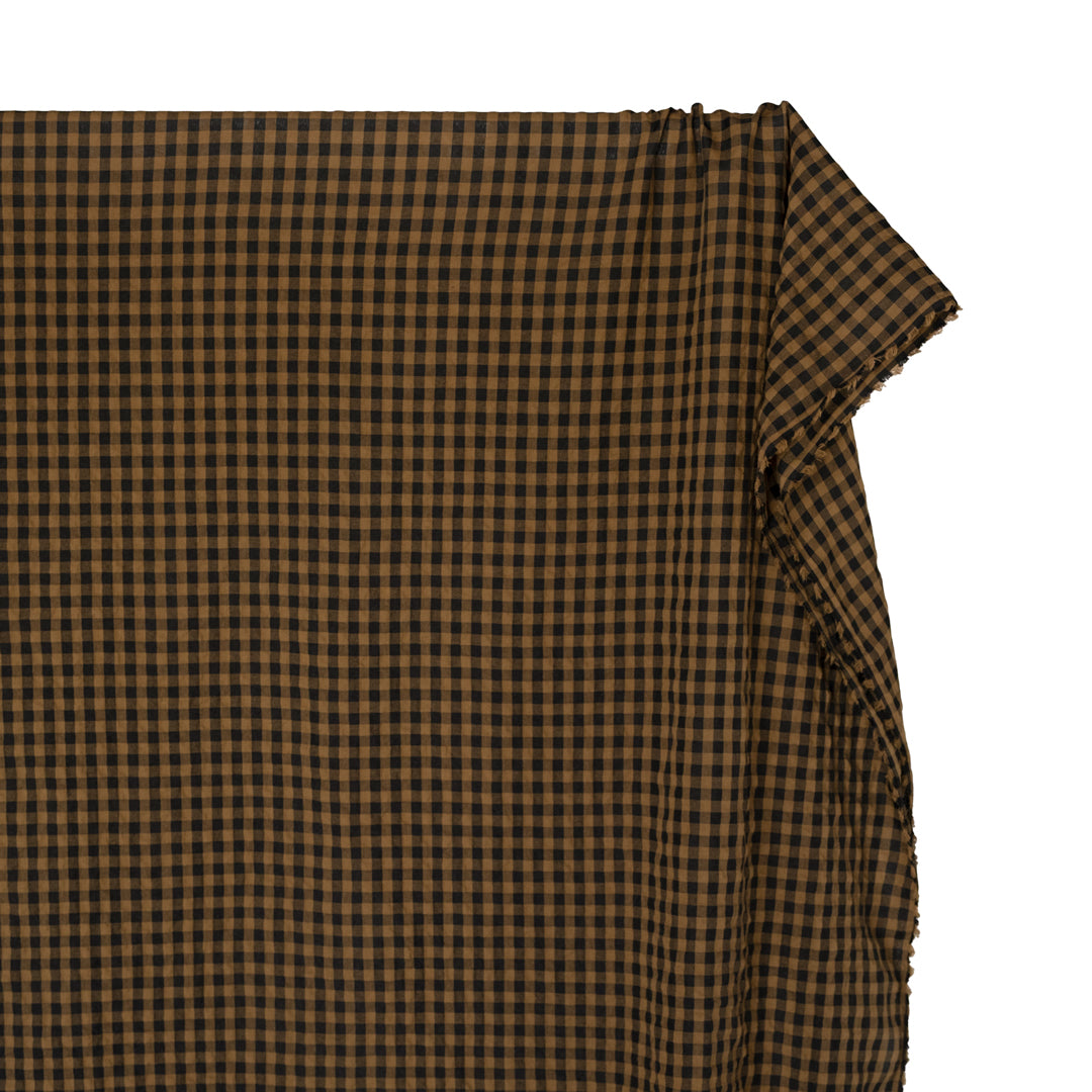 Carnival Gingham Seersucker - Antique Bronze/Black | Blackbird Fabrics