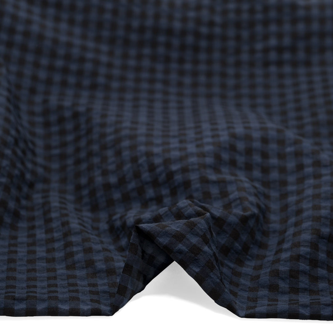 Carnival Gingham Seersucker - Deep Ocean/Black | Blackbird Fabrics