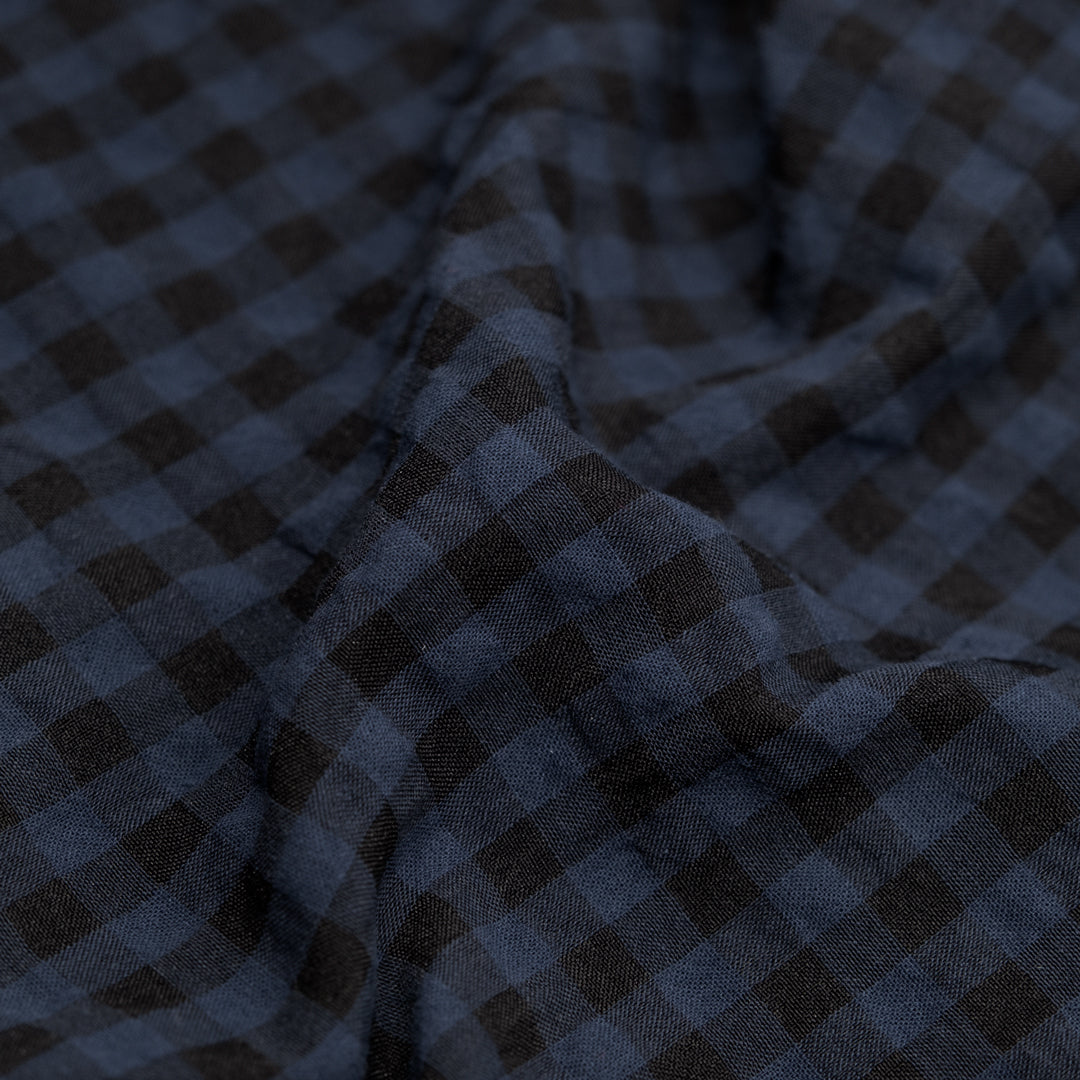 Carnival Gingham Seersucker - Deep Ocean/Black | Blackbird Fabrics