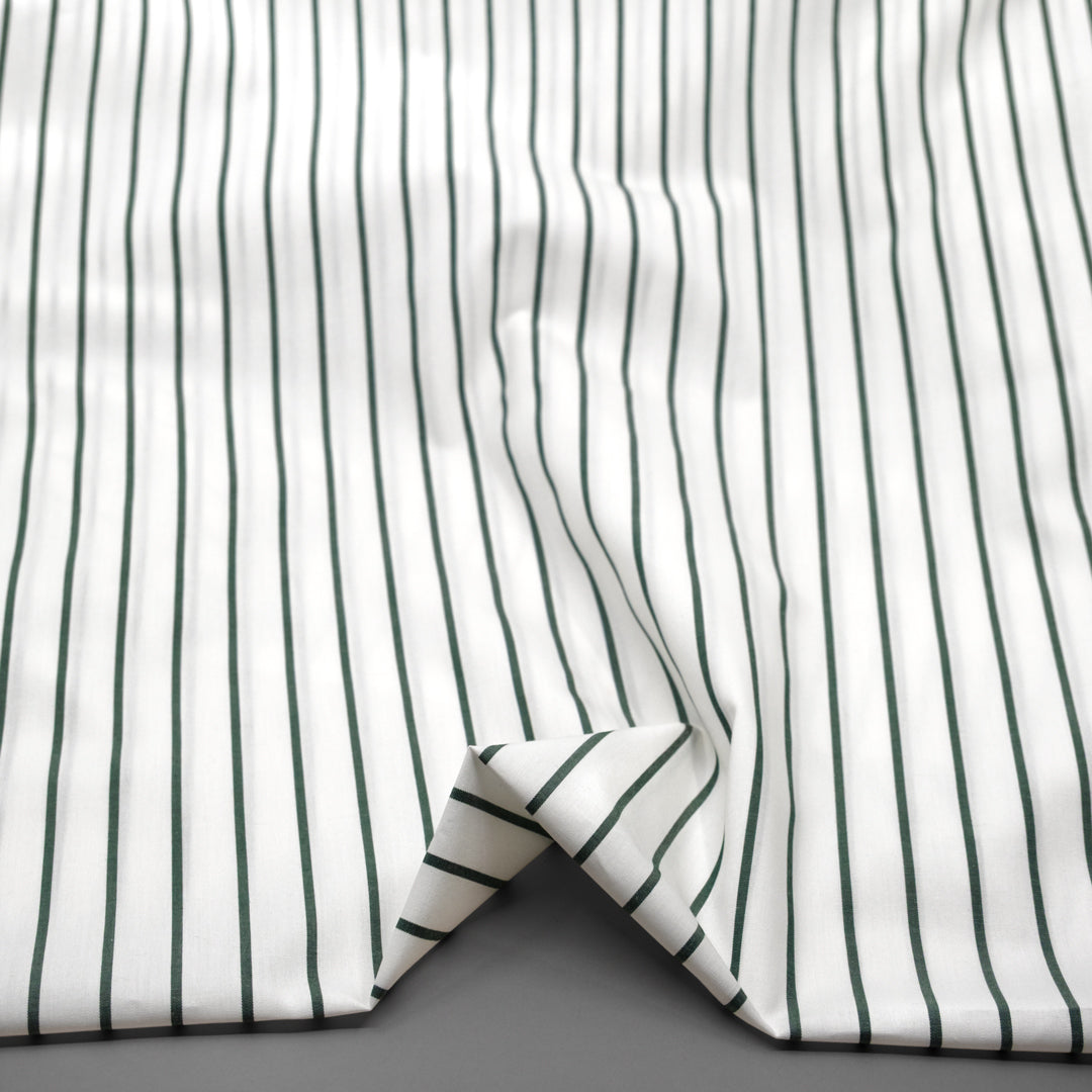 Deadstock Stripe Cotton Shirting - White/Pine | Blackbird Fabrics