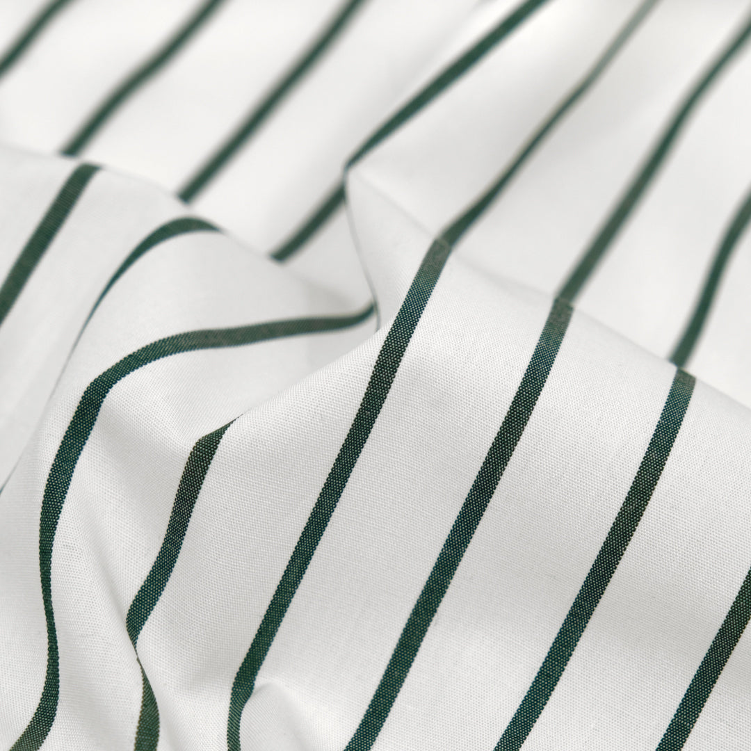 Deadstock Stripe Cotton Shirting - White/Pine | Blackbird Fabrics