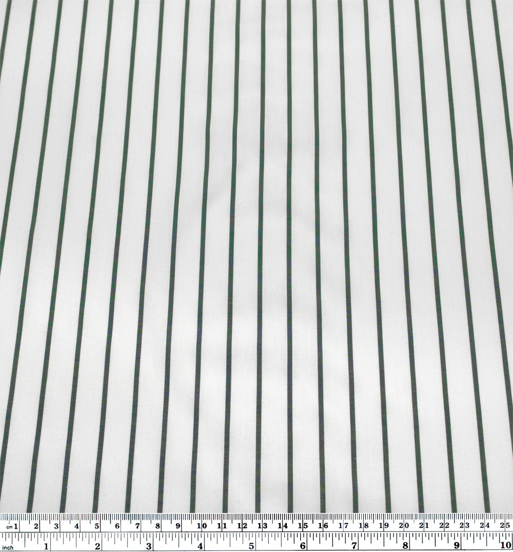 Deadstock Stripe Cotton Shirting - White/Pine | Blackbird Fabrics