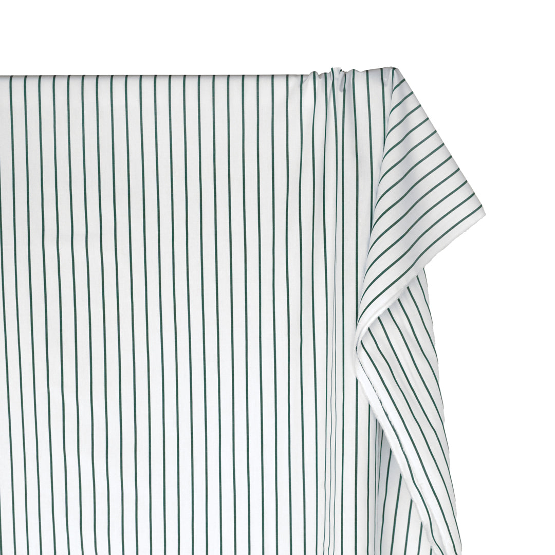 Deadstock Stripe Cotton Shirting - White/Pine | Blackbird Fabrics