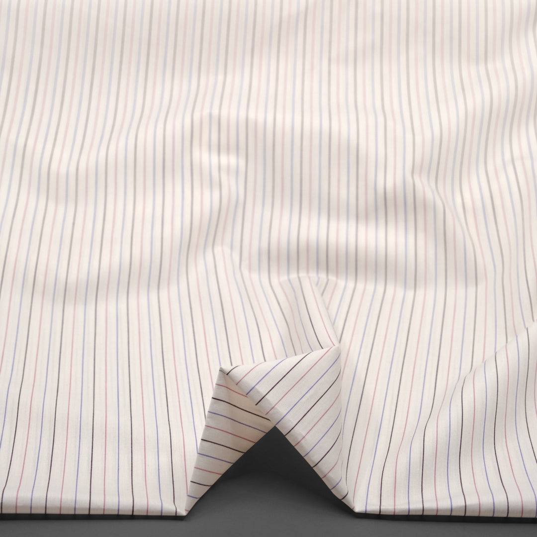 Deadstock Stripe Cotton Shirting - White/Bubblegum/Burgundy | Blackbird Fabrics
