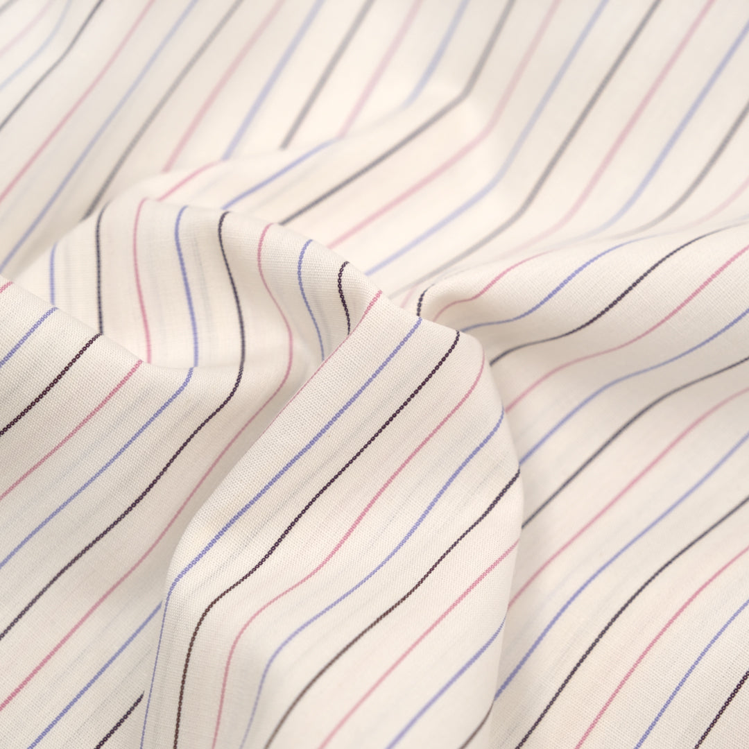 Deadstock Stripe Cotton Shirting - White/Bubblegum/Burgundy | Blackbird Fabrics