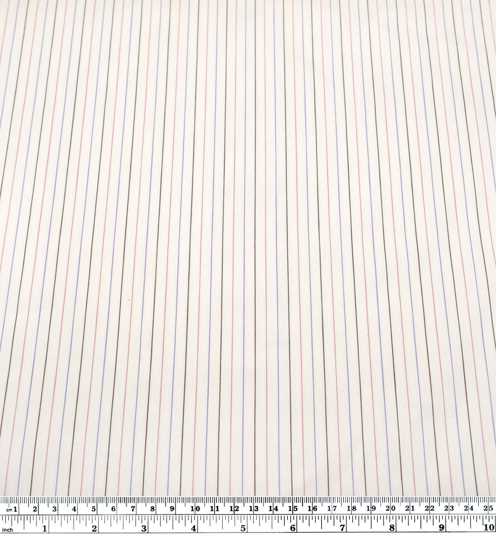 Deadstock Stripe Cotton Shirting - White/Bubblegum/Burgundy | Blackbird Fabrics