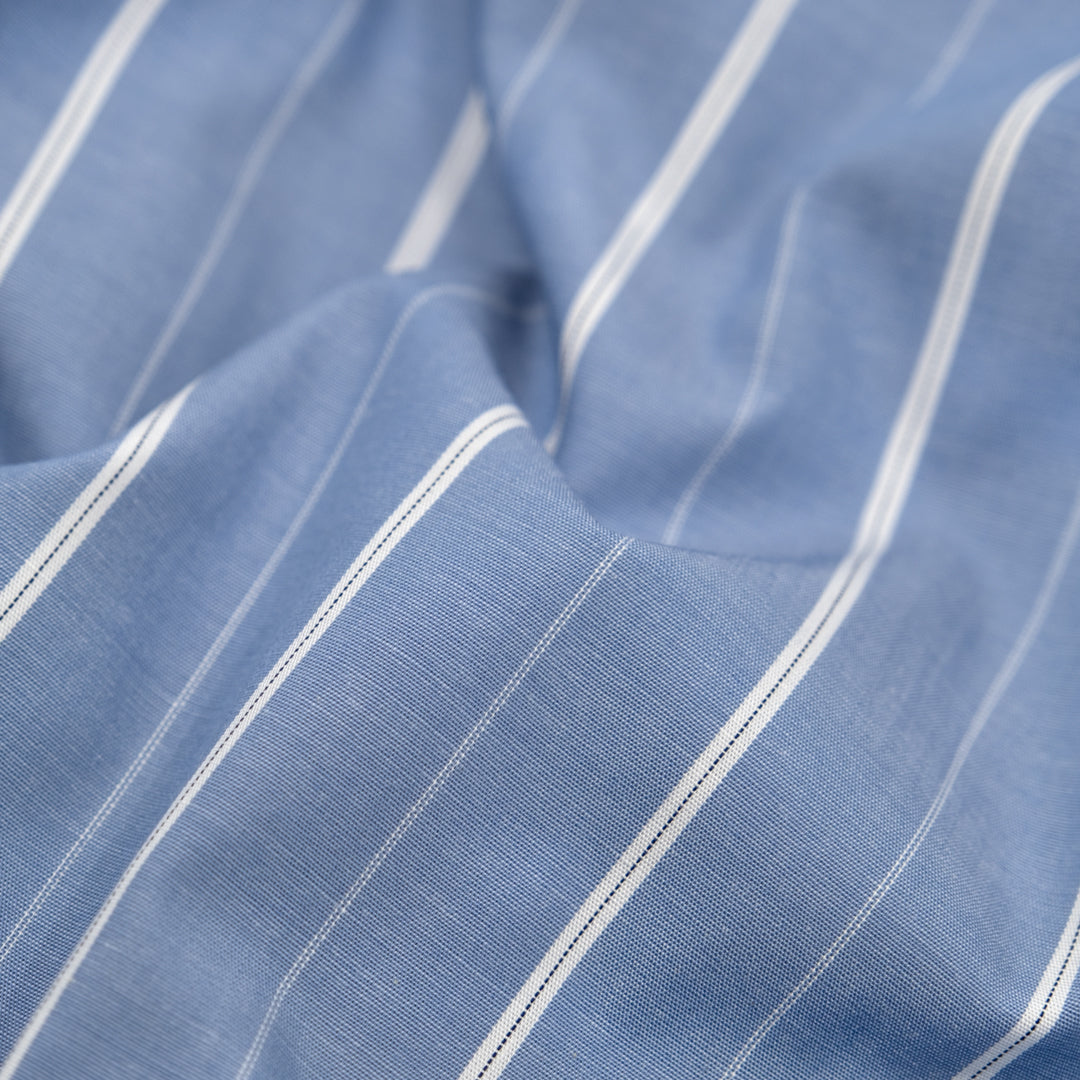 Deadstock Stripe Cotton Shirting - Bluestone/White | Blackbird Fabrics