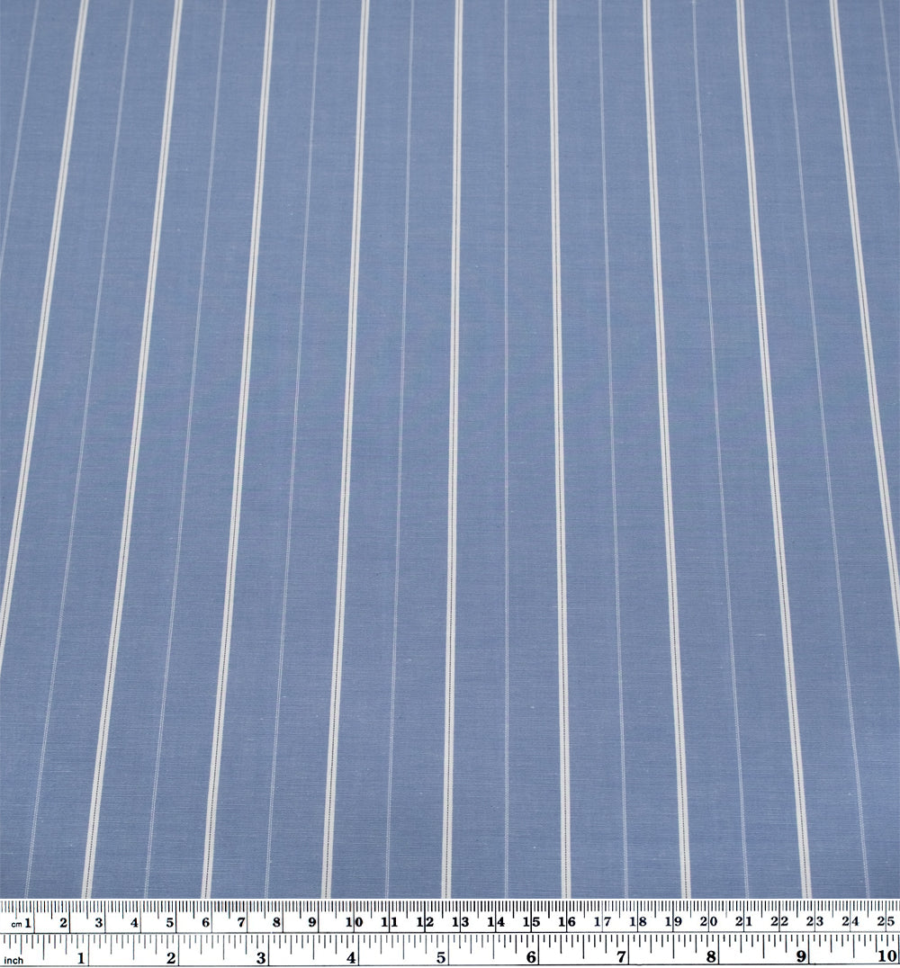 Deadstock Stripe Cotton Shirting - Bluestone/White | Blackbird Fabrics