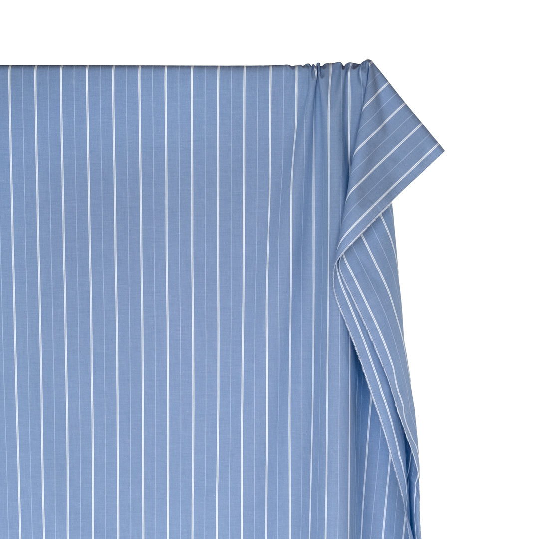 Deadstock Stripe Cotton Shirting - Bluestone/White | Blackbird Fabrics