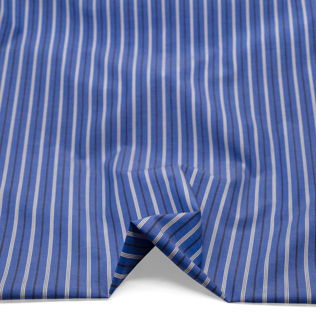Deadstock Stripe Cotton Shirting - Lapis/Black | Blackbird Fabrics