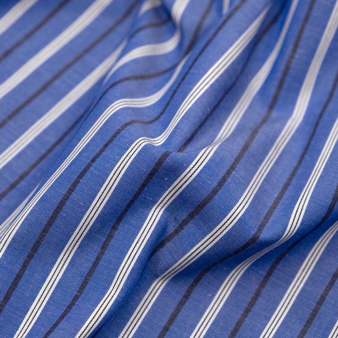 Deadstock Stripe Cotton Shirting - Lapis/Black | Blackbird Fabrics