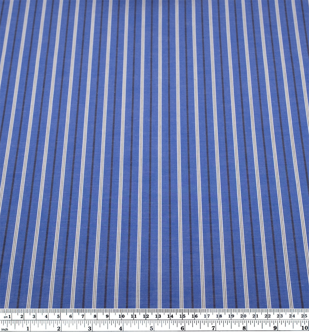 Deadstock Stripe Cotton Shirting - Lapis/Black | Blackbird Fabrics