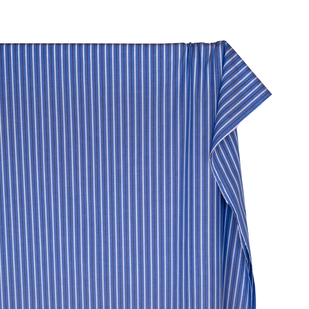 Deadstock Stripe Cotton Shirting - Lapis/Black | Blackbird Fabrics