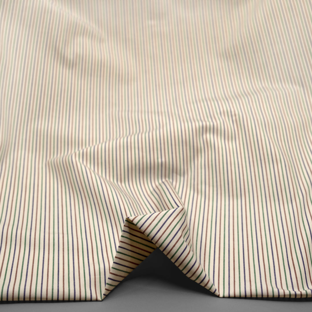Deadstock Stripe Cotton Shirting - Ivory/Emerald/Brick | Blackbird Fabrics