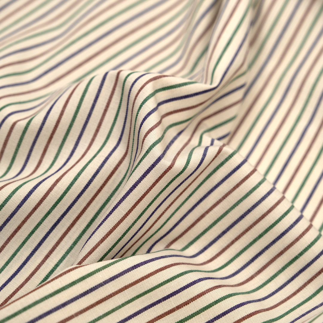 Deadstock Stripe Cotton Shirting - Ivory/Emerald/Brick | Blackbird Fabrics