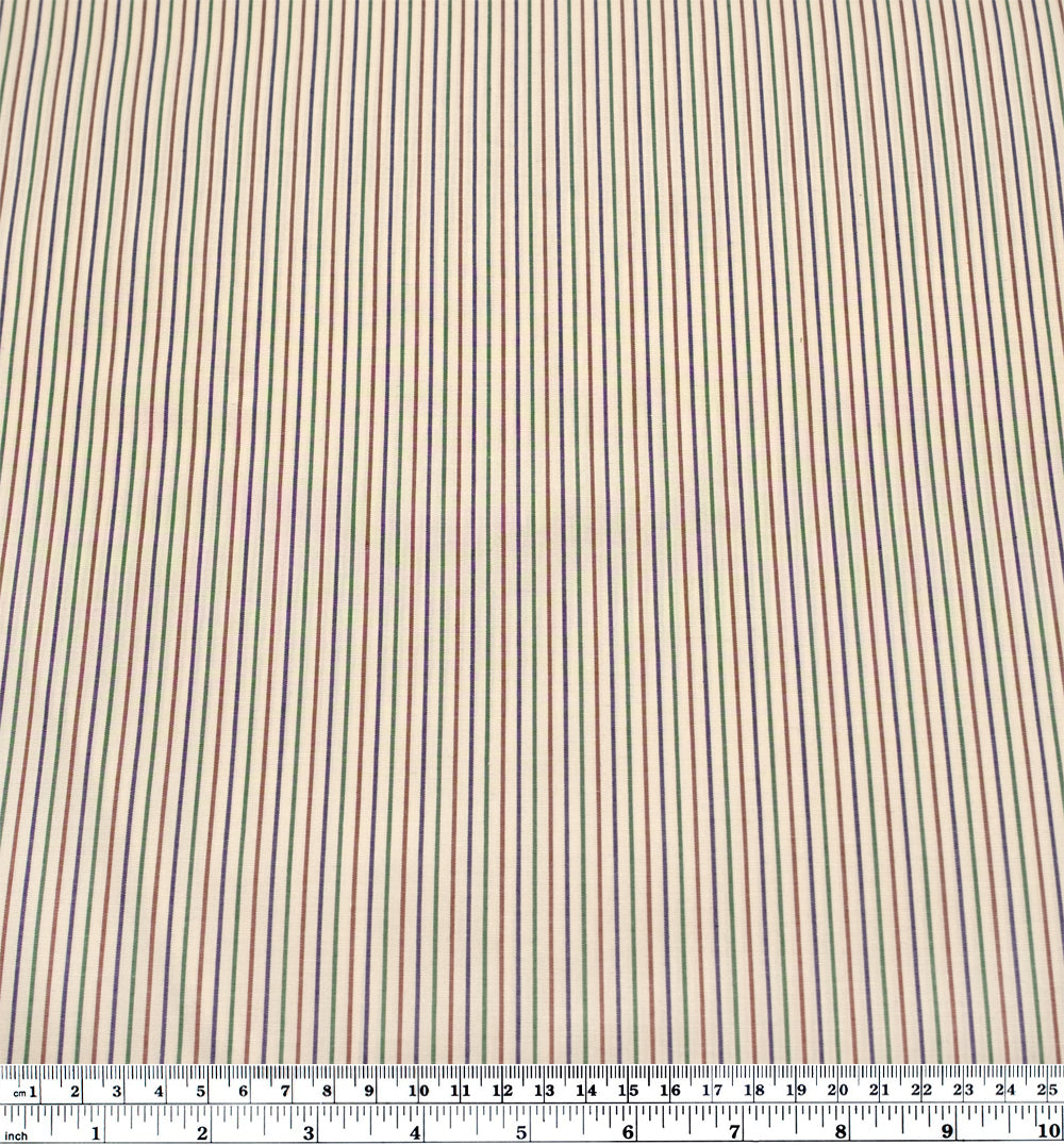 Deadstock Stripe Cotton Shirting - Ivory/Emerald/Brick | Blackbird Fabrics