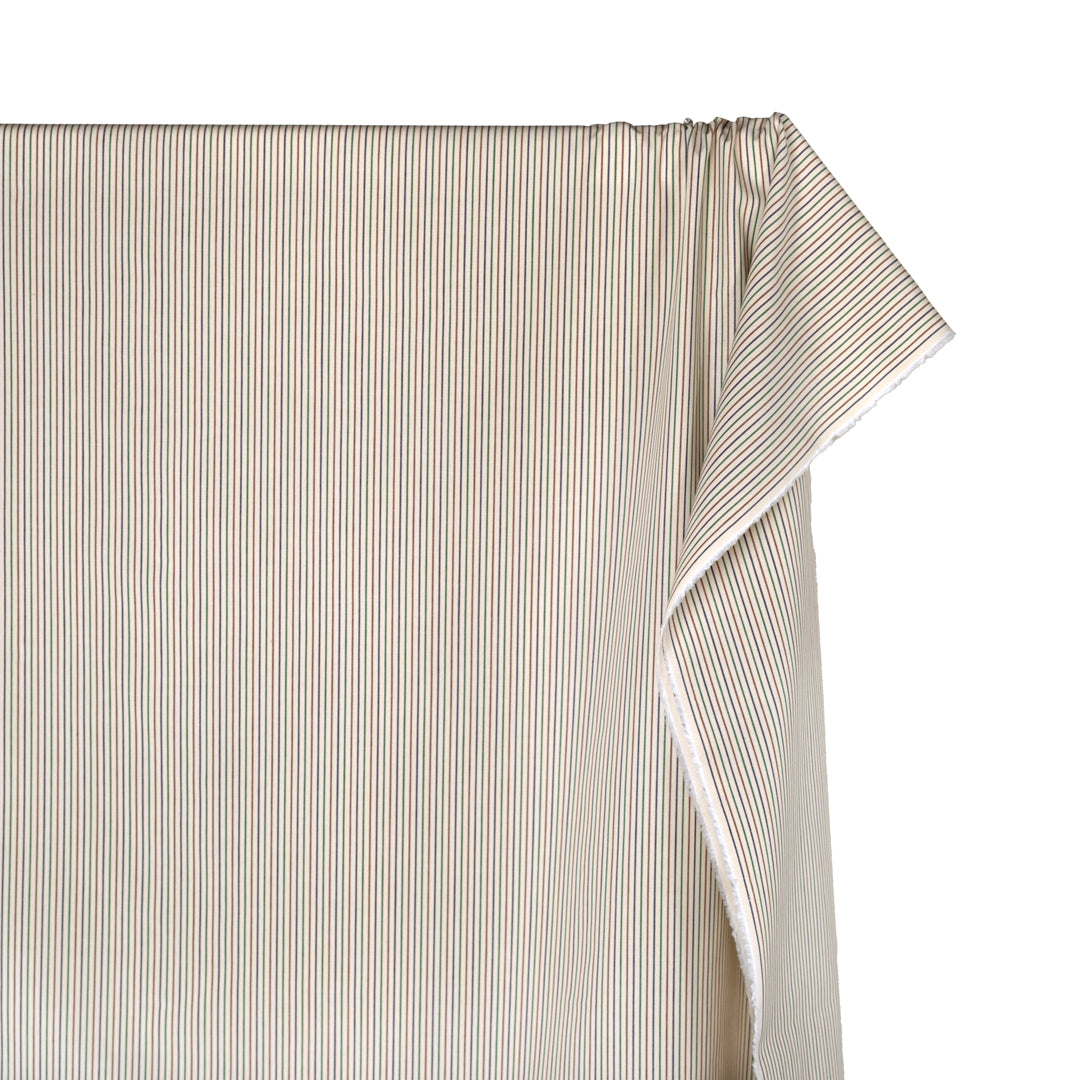 Deadstock Stripe Cotton Shirting - Ivory/Emerald/Brick | Blackbird Fabrics