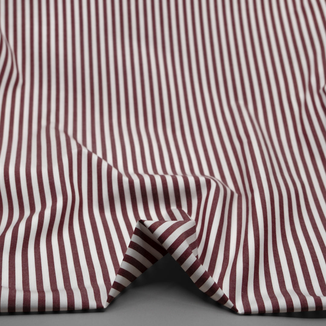 Deadstock Stripe Cotton Shirting - Burgundy/White | Blackbird Fabrics