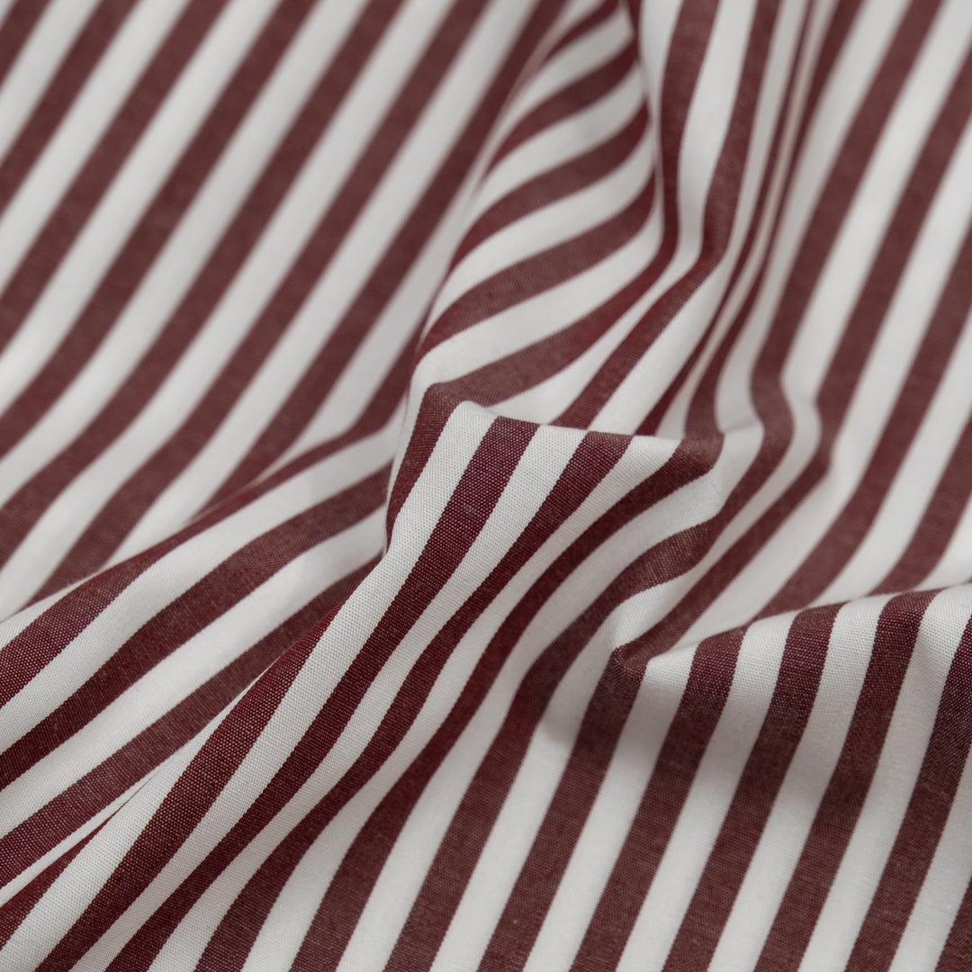 Deadstock Stripe Cotton Shirting - Burgundy/White | Blackbird Fabrics