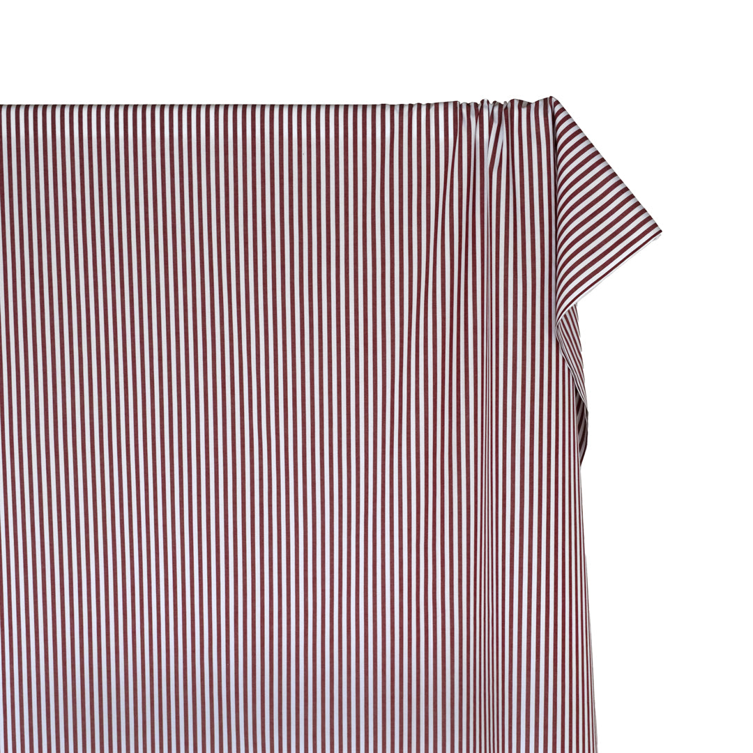 Deadstock Stripe Cotton Shirting - Burgundy/White | Blackbird Fabrics
