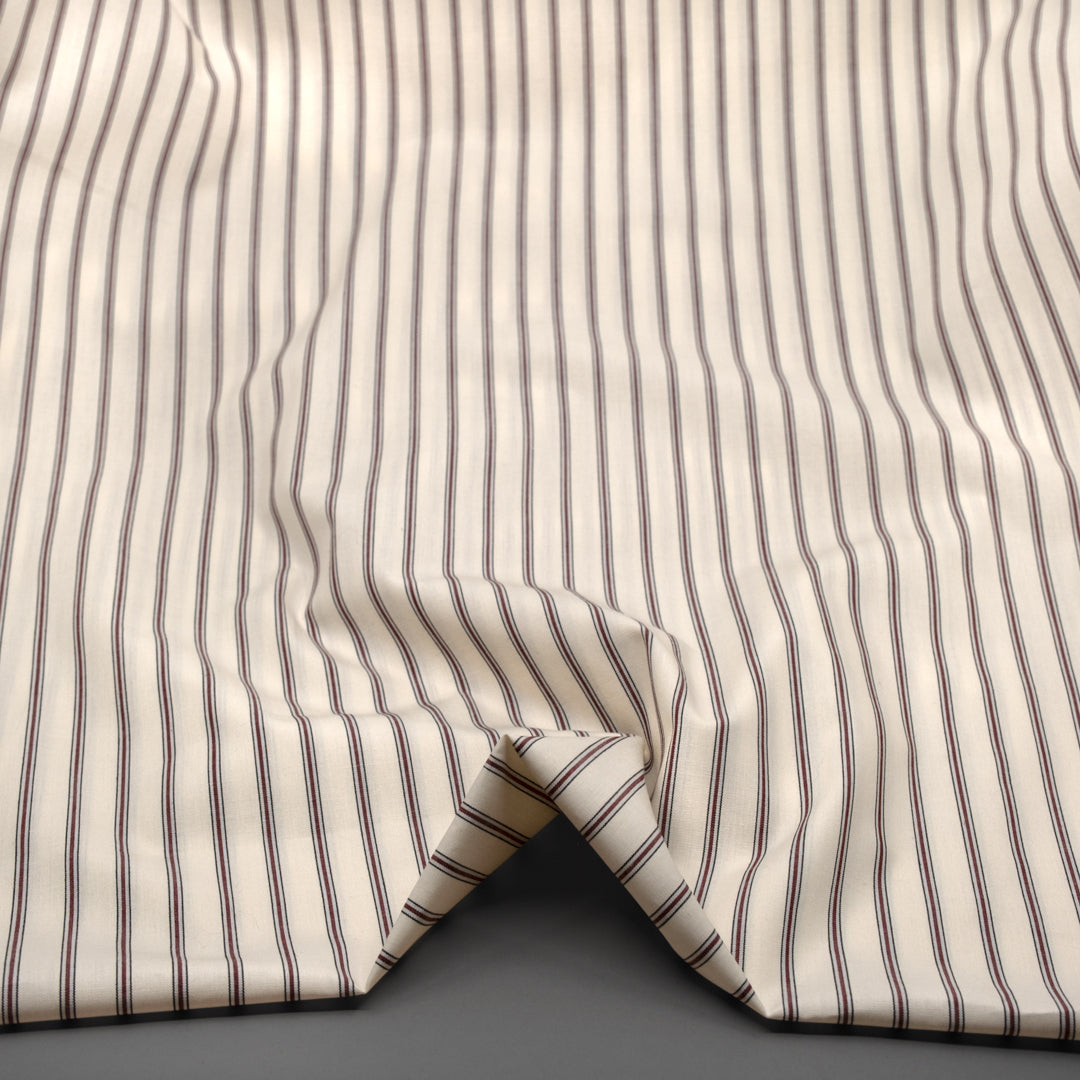 Deadstock Stripe Cotton Shirting - Parchment/Merlot | Blackbird Fabrics