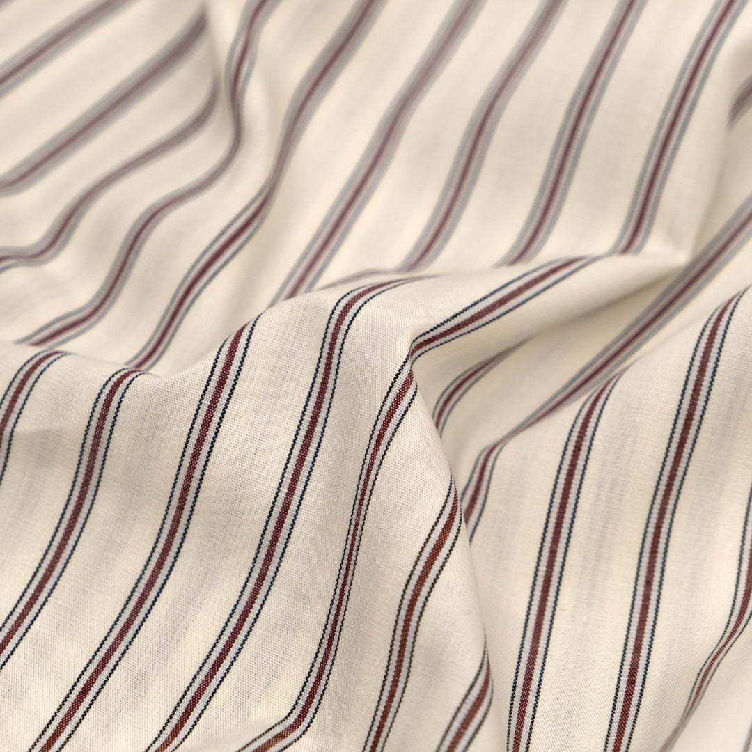Deadstock Stripe Cotton Shirting - Parchment/Merlot | Blackbird Fabrics