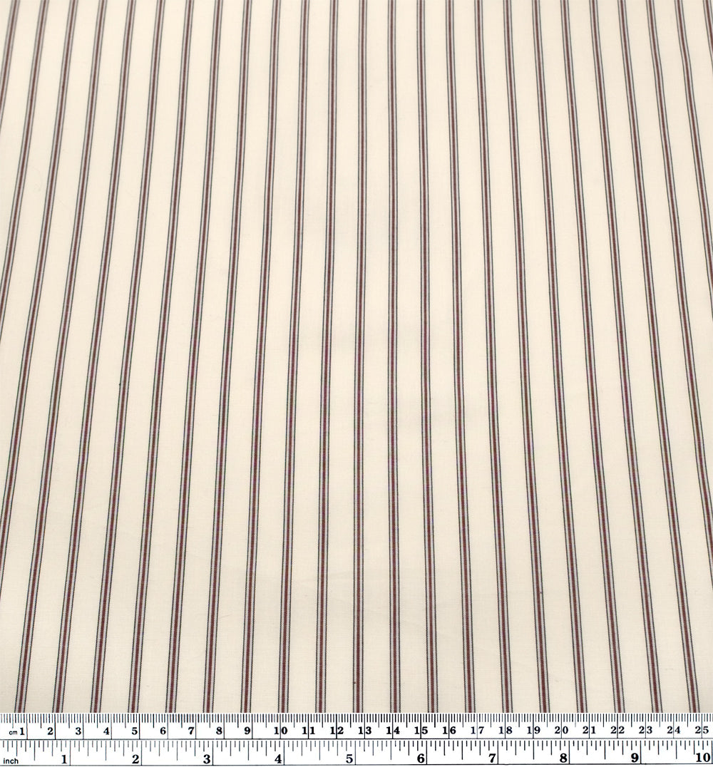 Deadstock Stripe Cotton Shirting - Parchment/Merlot | Blackbird Fabrics