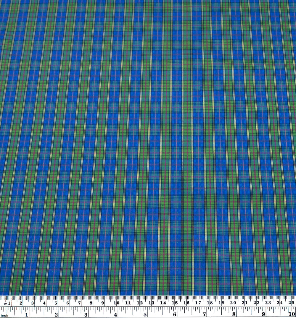 Deadstock Plaid Cotton Shirting - Cerulean/Grass | Blackbird Fabrics