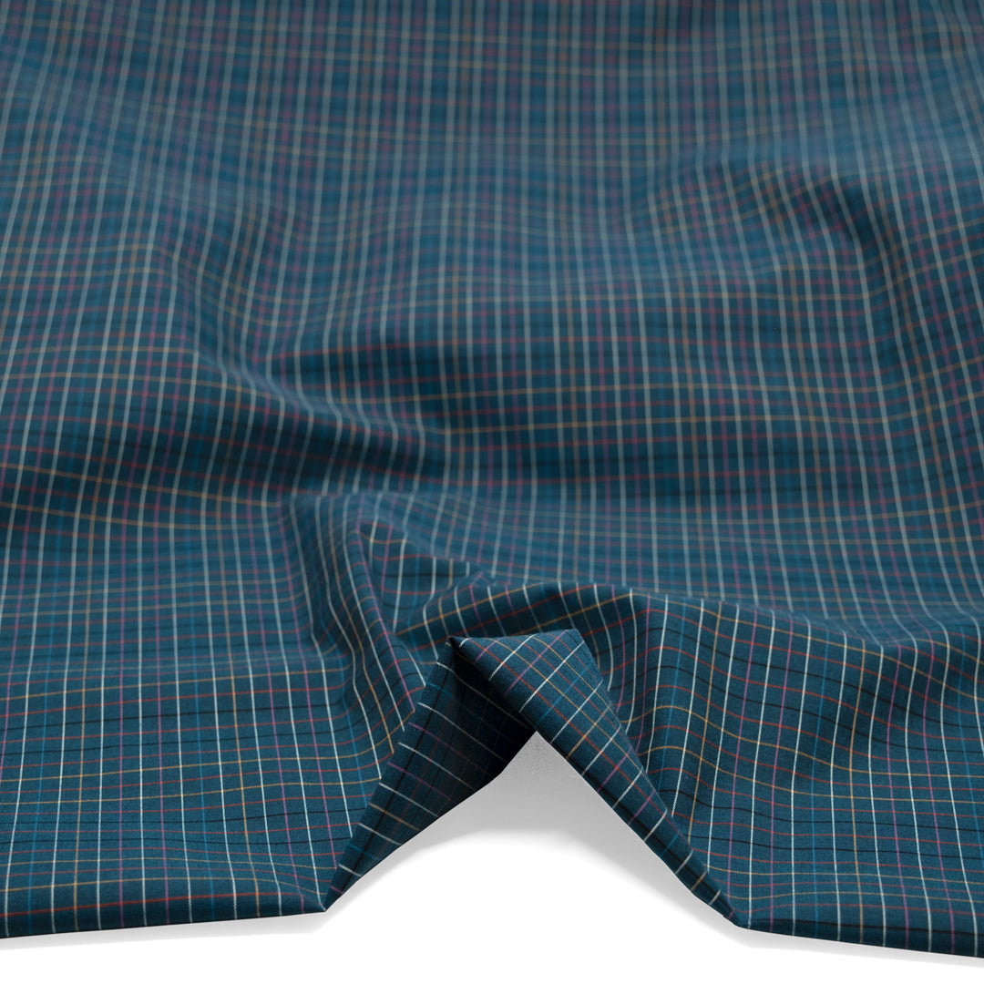 Deadstock Grid Cotton Shirting - Petrol/Multi | Blackbird Fabrics