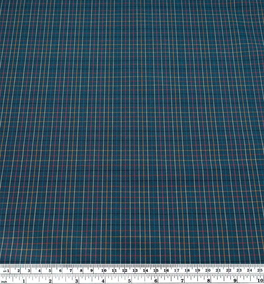 Deadstock Grid Cotton Shirting - Petrol/Multi | Blackbird Fabrics