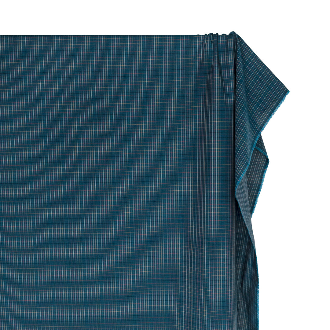 Deadstock Grid Cotton Shirting - Petrol/Multi | Blackbird Fabrics