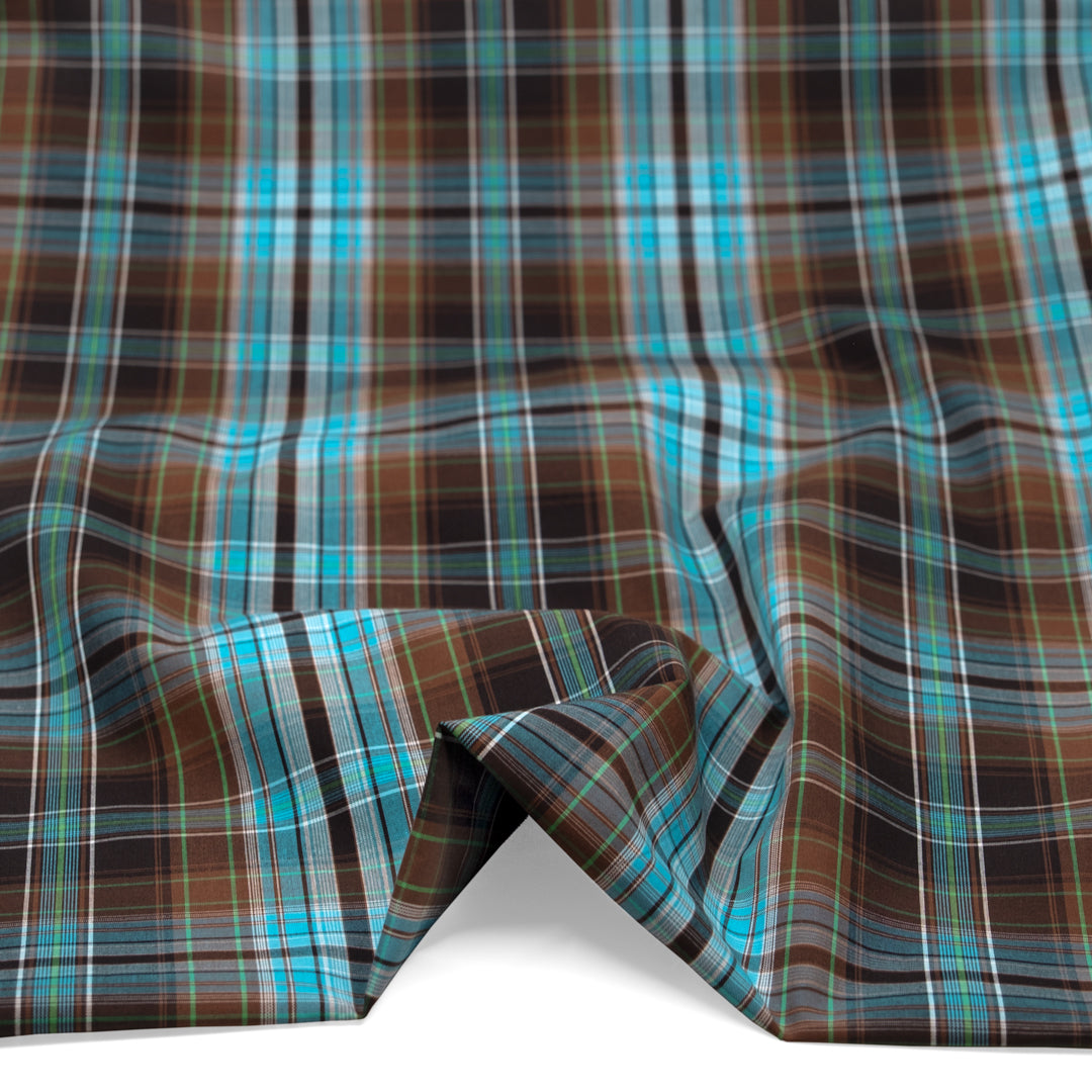 Deadstock Plaid Cotton Shirting - Nutshell/Sky Blue | Blackbird Fabrics