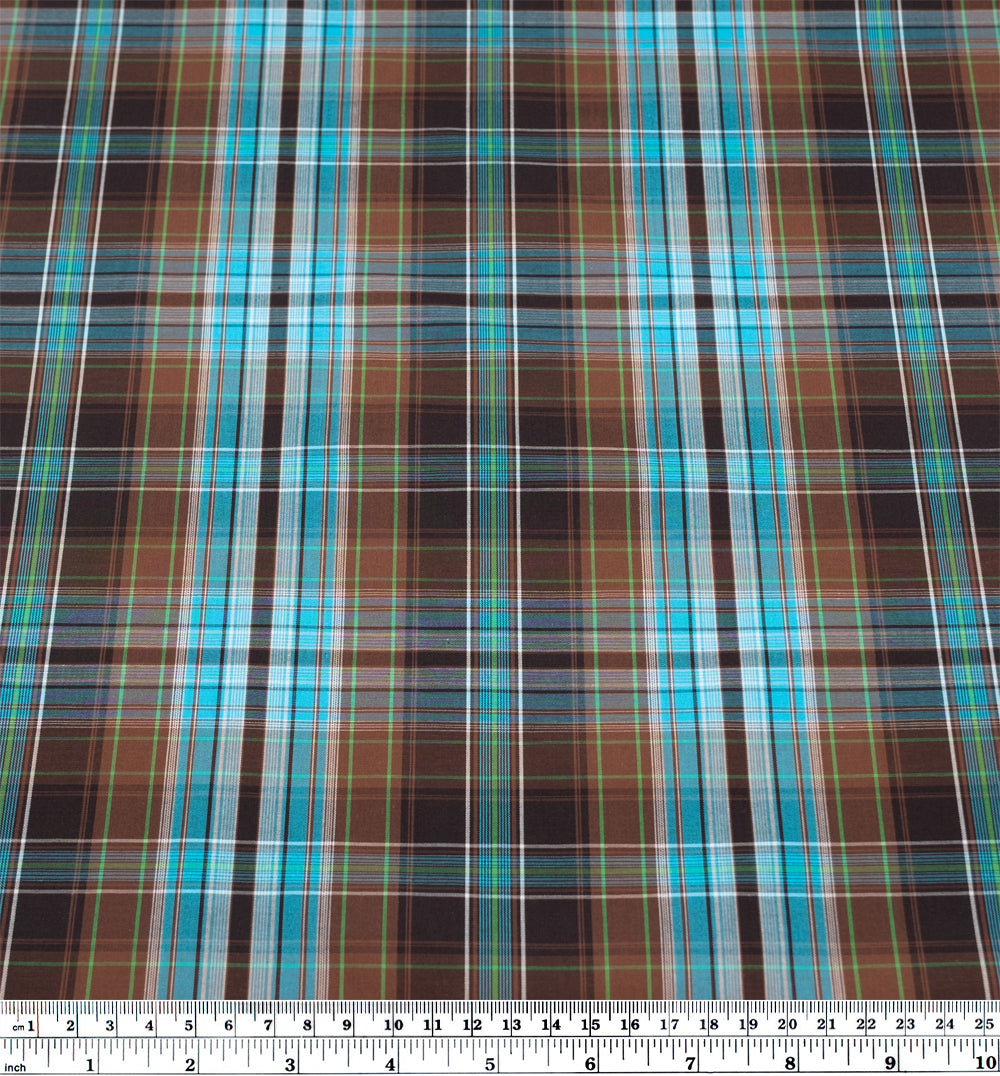 Deadstock Plaid Cotton Shirting - Nutshell/Sky Blue | Blackbird Fabrics