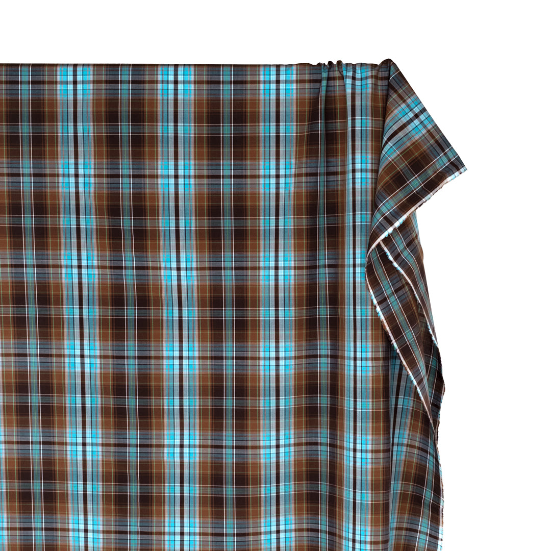 Deadstock Plaid Cotton Shirting - Nutshell/Sky Blue | Blackbird Fabrics