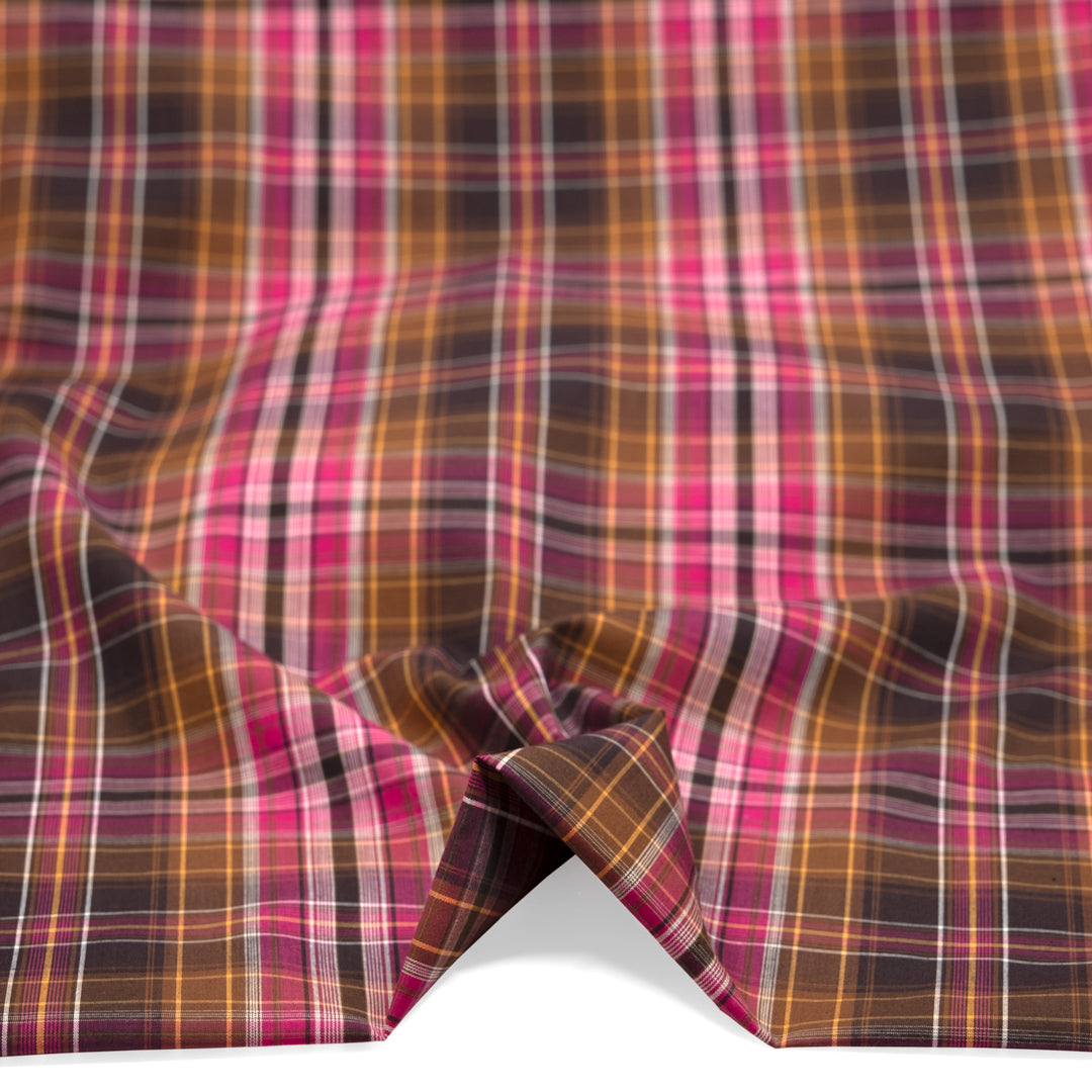 Deadstock Plaid Cotton Shirting - Popsicle/Chocolate | Blackbird Fabrics