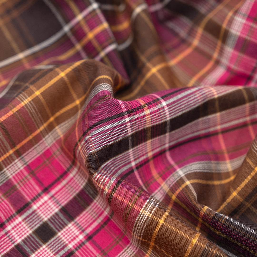 Deadstock Plaid Cotton Shirting - Popsicle/Chocolate | Blackbird Fabrics